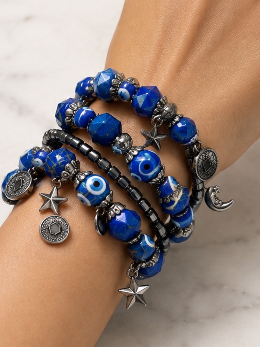 Blue gray protect evil eye 2 bracelets